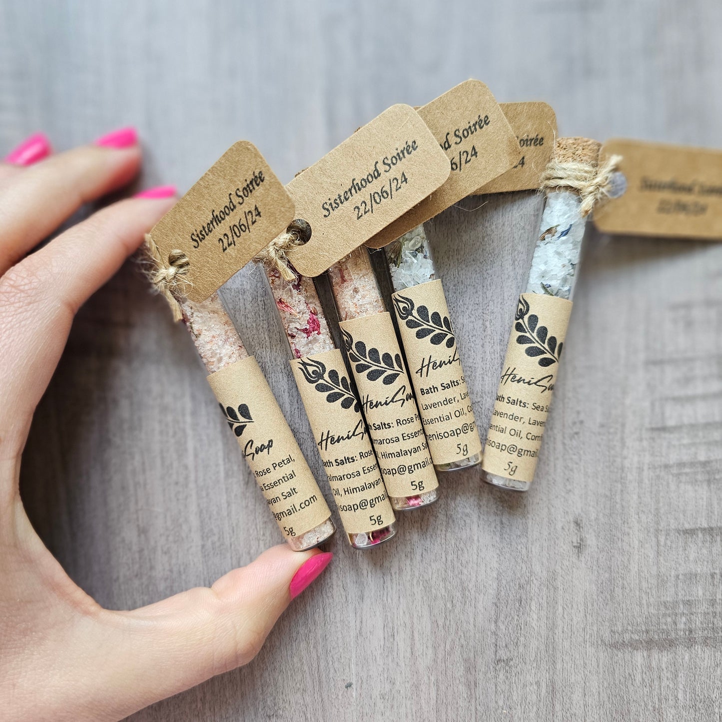 mini bath salt tubes with custom tags
