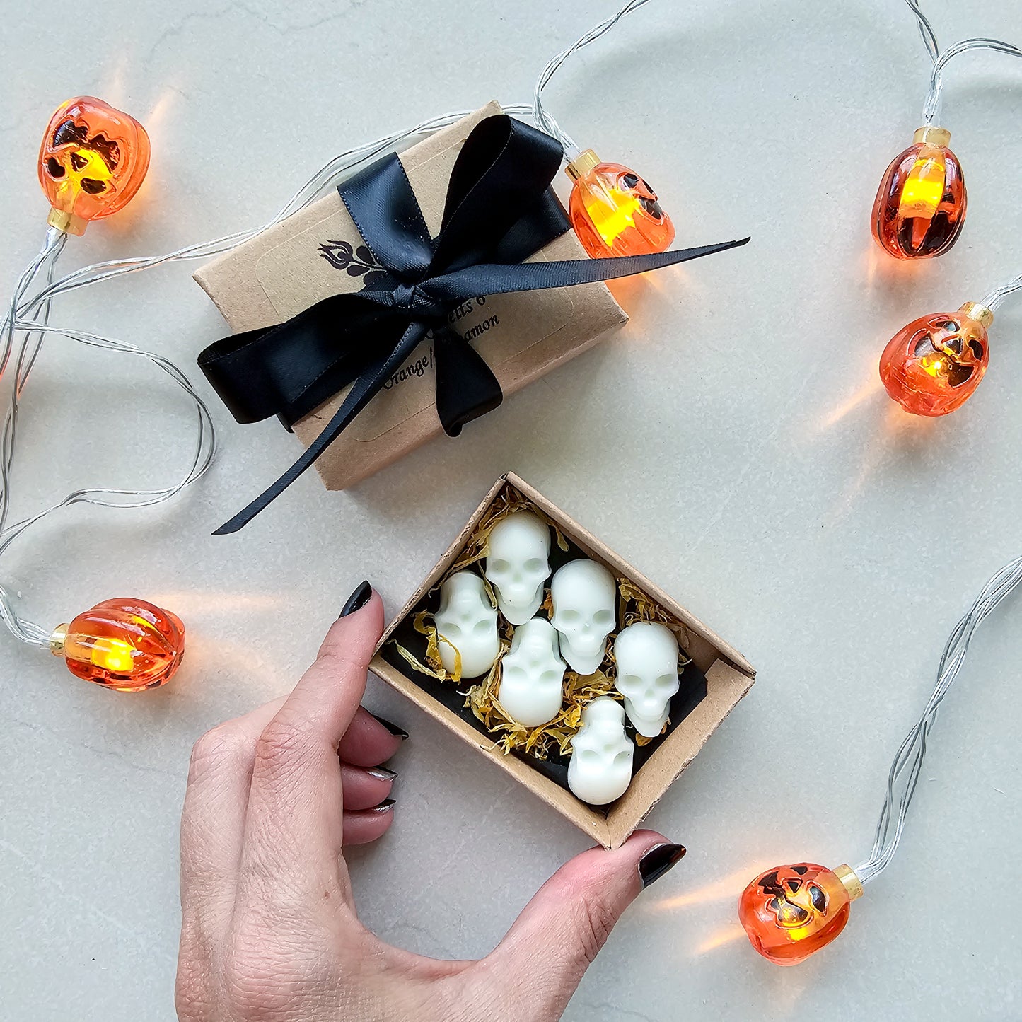 Box of Halloween-themed soy wax